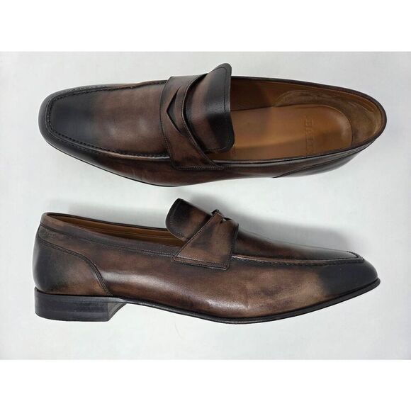 BALLY BRENT BROWN BLACK BURNISHED LEATHER PENNY LOAFER MENS SIZE 11.5 EEE WIDE main image 4